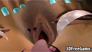 A sexy 3D blonde babe uses a strapon on this sexy brunette babe porn video